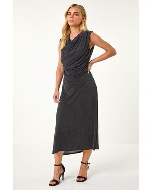 Roman Petite Sparkle Stretch Drape Dress - Black