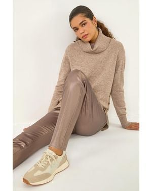 Roman Metallic Coated Mom Jeans - Natural