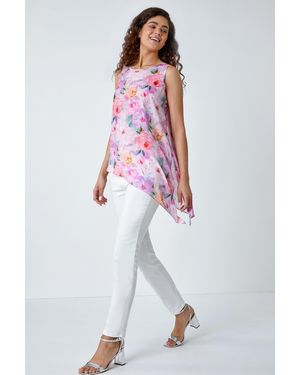 Roman Floral Asymmetric Top - White