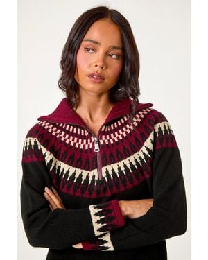 Roman Petite Fairisle Zip Detail Jumper - Black