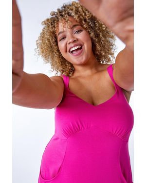 Roman Curve Strappy Pocket Sun Dress - Pink