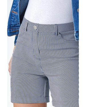 Roman Stripe Turn Up Elastic Waist Stretch Shorts - Blue