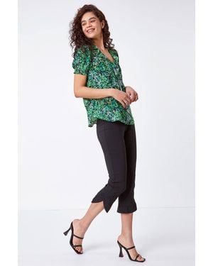 Roman Frill Hem Stretch Cropped Trousers - Black