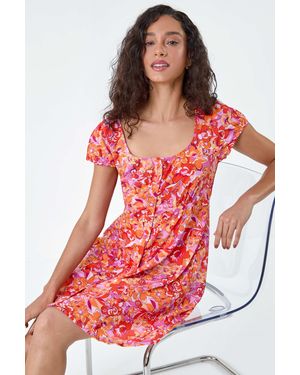 D.u.s.k Floral Print Button Through Dress - Red