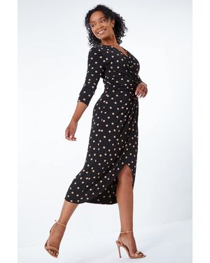 Roman Petite Spot Side Wrap Midi Dress - Black
