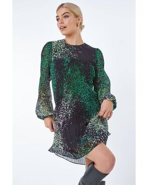 D.u.s.k Pebble Print Chiffon Plisse Swing Dress - Green