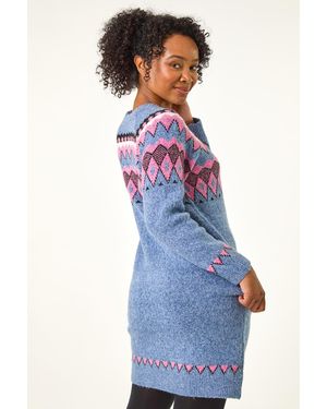 Roman Petite Nordic Pattern Knit Jumper Dress - Blue