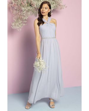 Roman Bead Embellished Halterneck Maxi Dress - Blue