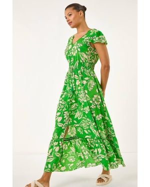 Roman Floral Frill Maxi Dress - Green