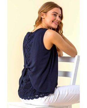 Roman Lace Back Pleat Detail Chiffon Top - Blue