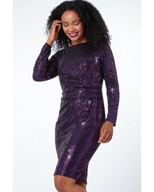 Roman Petite Ruched Glitter Dress - Blue
