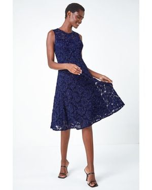 Roman Sleeveless Glitter Lace Stretch Dress - Blue