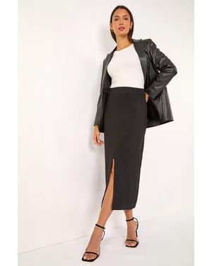 Roman Front Split Knitted Midi Skirt - Black