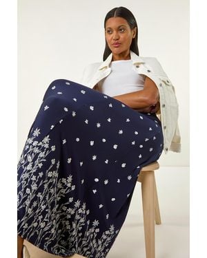 Roman Floral Border Print Stretch Skirt - Blue