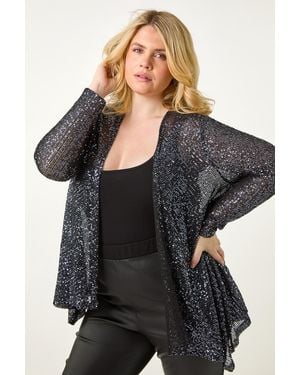 Roman Curve Sequin Waterfall Front Cardigan - Black