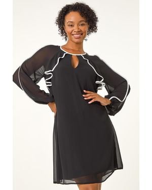 Roman Petite Frill Keyhole Shift Dress - Black