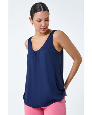 Roman Plain V-Neck Stretch Jersey Vest Top - Blue