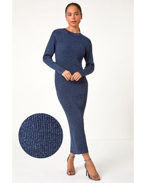 Roman Petite Shimmer Ribbed Knit Dress - Blue