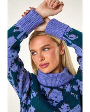 Roman Petite Floral Print Roll Neck Jumper - Blue