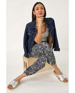 Roman Abstract Animal Print Tie Waist Trousers - Blue