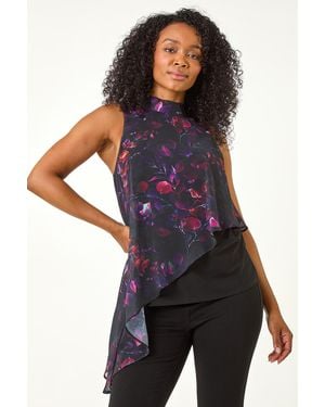 Roman Petite Floral Asymmetric Top - Blue