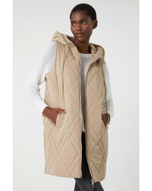 Roman Diamond Quilted Hooded Gilet - Natural