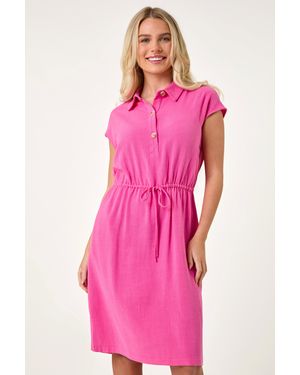 Roman Petite Button Detail Tie Waist Shirt Dress - Pink