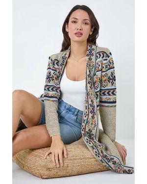 Roman Nordic Patterned Longline Cardigan - Natural