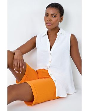 Roman Elastic Waist Turn Up Stretch Shorts - Orange