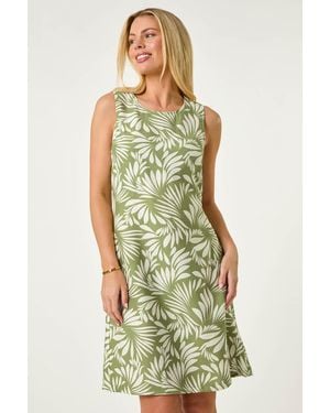 Roman Petite Leaf Print Shift Dress - Green