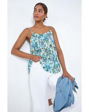 Roman Aztec Print Pleat Front Cami Top - Blue