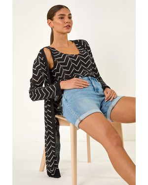 Roman Zig Zag Longline Cardigan - Blue
