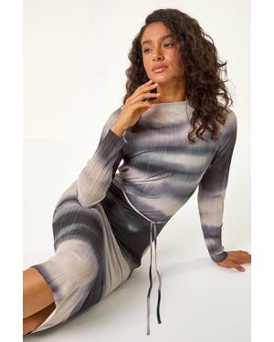 D.u.s.k Abstract Plisse Stretch Mesh Midi Dress - Grey