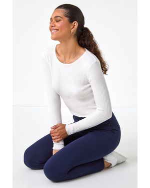 Roman Stretchy Ponte Denim Pull-On Trousers - White
