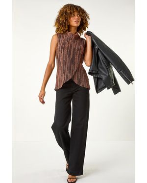 Roman Shimmer Line Cowl Neck Tunic Top - Black