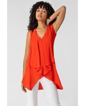 Roman Asymmetric Hanky Hem Chiffon Tunic Top - Red