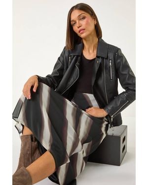 Roman Abstract Print A-Line Midi Skirt - Black