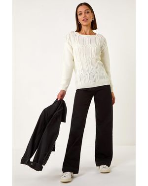 Roman Mix Stitch Knit Jumper - White