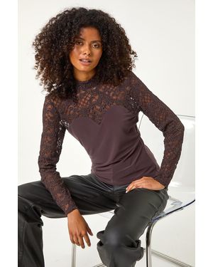 D.u.s.k Baroque Lace Stretch Top - Brown