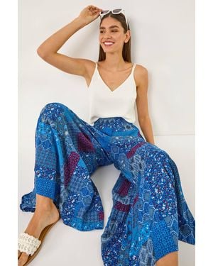 Roman Tile Tiered Palazzo Trouser - Blue