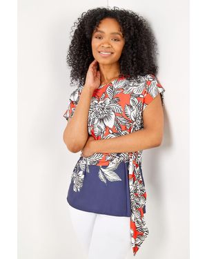 Roman Petite Floral Print Waist Tie Top - Multicolour
