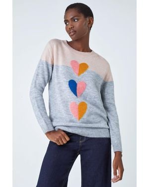 Roman Heart Print Colourblock Jumper - White