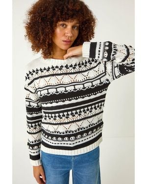 Roman Contrast Pointelle Knit Jumper - Grey