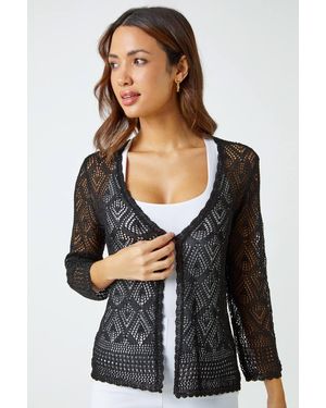 Roman Knitted Crochet Shimmer Shrug - Black