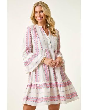 Roman Petite Jacquard Tiered Dress - Pink