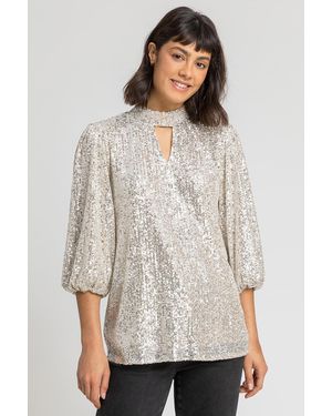 D.u.s.k Sequin Keyhole Neck Top - Metallic