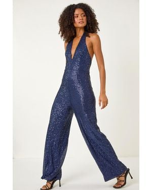 D.u.s.k Sequin Halterneck Jumpsuit - Blue