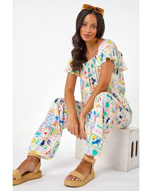 D.u.s.k Patchwork Print Wide Leg Trouser - White