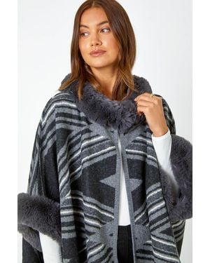 Roman Size Zig Zag Faux Fur Cape - Black
