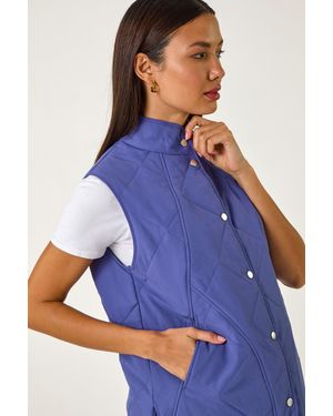 Roman Diamond Quilted Funnel Neck Gilet - Blue